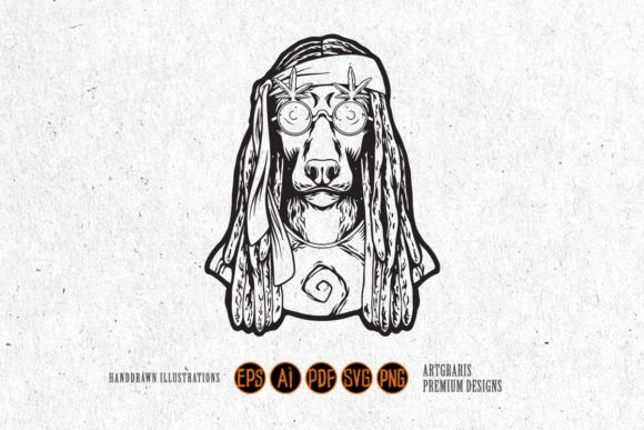 Cute Hippie Dog Head Dreadlock Hair Logo