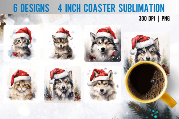 Dog Cat Santacros Square Coaster