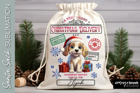 Santa Sack Sublimation Cute Dog Design