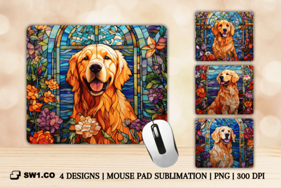 Stained Glass Golden Dog Mouse Pad PNG