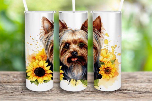 Watercolor Yorkshire Dog Sunflower Png